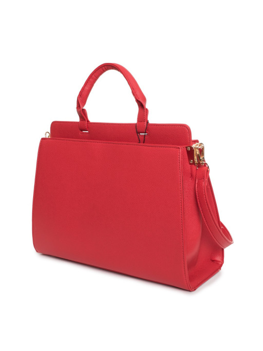 Rote Lederhandtasche mit goldfarbenem Logo