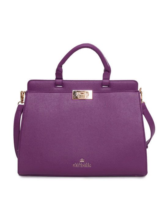 Violette Lederhandtasche mit goldener Schließe