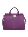 Violette Lederhandtasche mit goldener Schließe