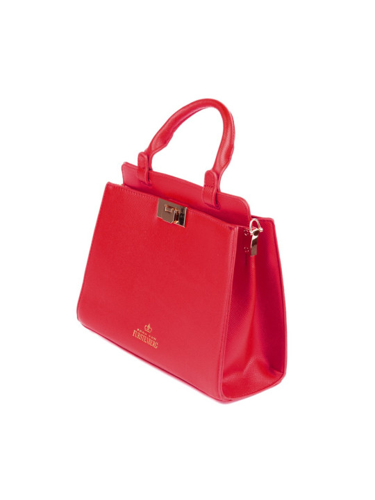 Rote Lederhandtasche mit Metallverschluss