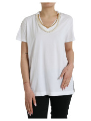 Tops & T-Shirts Elegant White Cotton Tee with Necklace Detail 2.830,00 € 8057155340217 | Planet-Deluxe