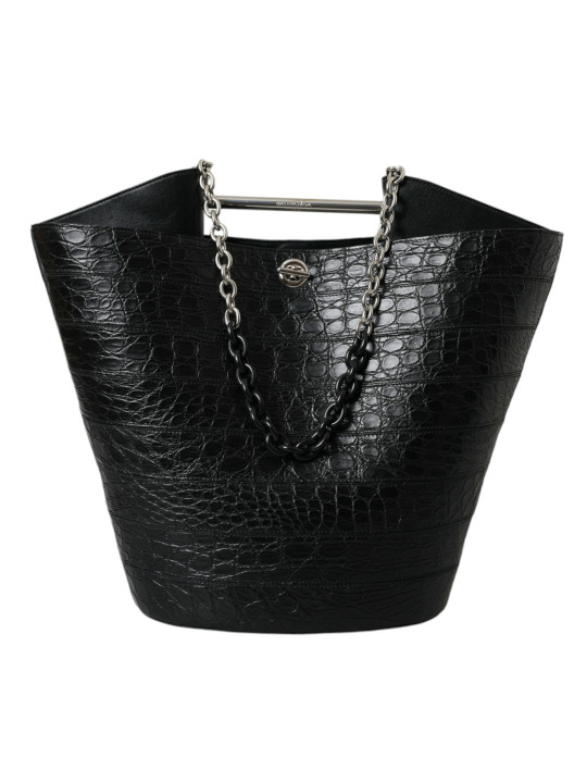 Tote Bags Elegant Black Crocodile Leather Maxi Bucket Bag 6.870,00 € 8050246189702 | Planet-Deluxe