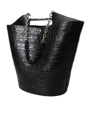 Tote Bags Elegant Black Crocodile Leather Maxi Bucket Bag 6.870,00 € 8050246189702 | Planet-Deluxe