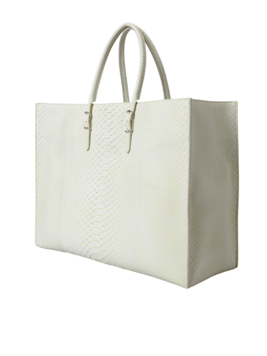 Tote Bags Chic Python Leather Tote in White &amp Yellow 3.770,00 € 8050246189757 | Planet-Deluxe