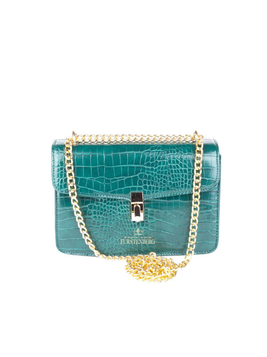 Grüne Krokoprägung Handtasche mit Kette