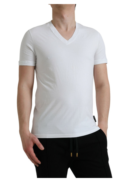 T-Shirts White Cotton V-neck Short Sleeve Underwear T-shirt 560,00 € 8050246189979 | Planet-Deluxe