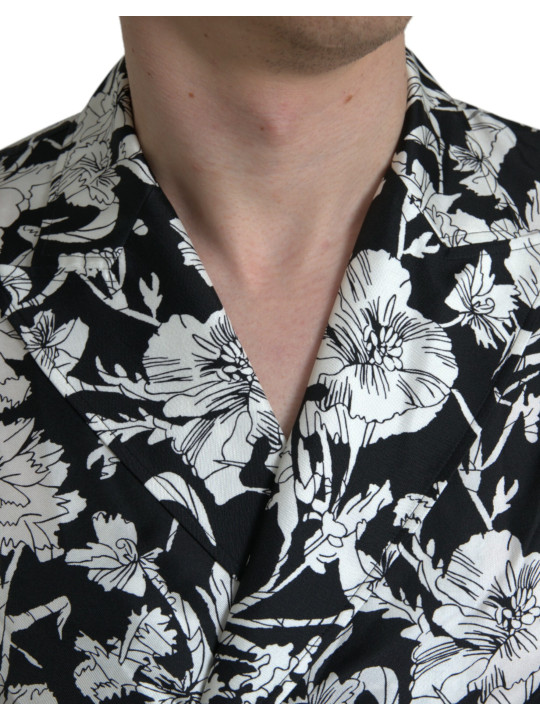 Shirts Black White Floral Button Down Casual Shirt 3.550,00 € 8057155876143 | Planet-Deluxe