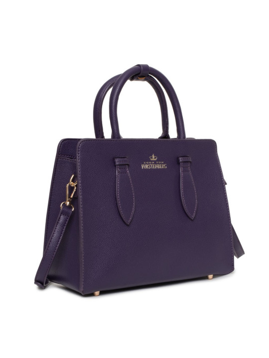 Violette Lederhandtasche mit goldfarbenen Details