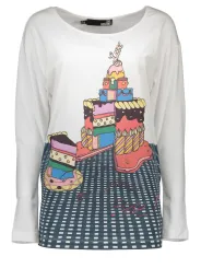 "Love Moschino T-Shirts im Sale | Verspieltes Love Moschino Langarmshirt mit Torten-Print in Weiß online kaufen"|Planet-Deluxe
