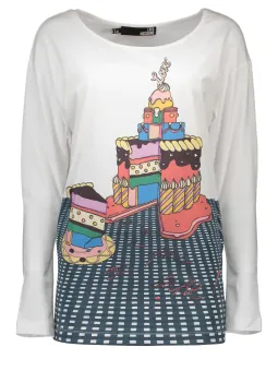 "Verspieltes Love Moschino T-Shirt Weiß mit Cake Print"
