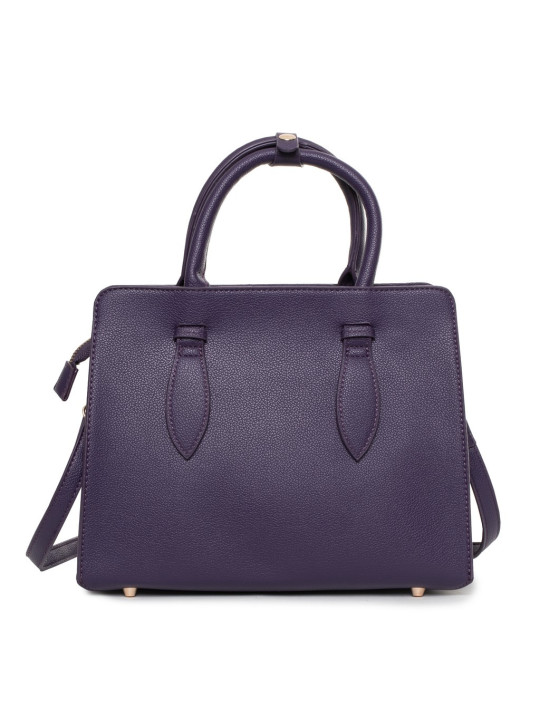 Violette Lederhandtasche mit goldfarbenen Details