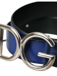 Belts Blue Leather Silver Metal Logo Buckle Belt Men 1.310,00 € 8054319289474 | Planet-Deluxe