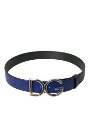 Belts Blue Leather Silver Metal Logo Buckle Belt Men 1.310,00 € 8054319289474 | Planet-Deluxe