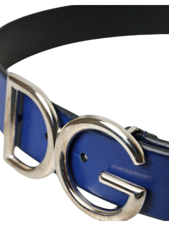 Belts Blue Leather Silver Metal Logo Buckle Belt Men 1.310,00 € 8054319289474 | Planet-Deluxe