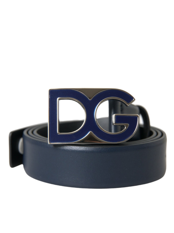 Belts Blue Leather Metal Logo Buckle Belt Men 880,00 € 8057155990351 | Planet-Deluxe