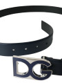 Belts Blue Leather Metal Logo Buckle Belt Men 880,00 € 8057155990351 | Planet-Deluxe