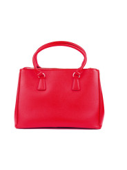 Rote Lederhandtasche mit Reißverschluss.