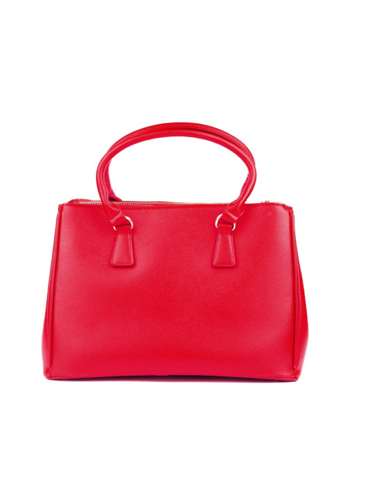 Rote Lederhandtasche mit Reißverschluss.