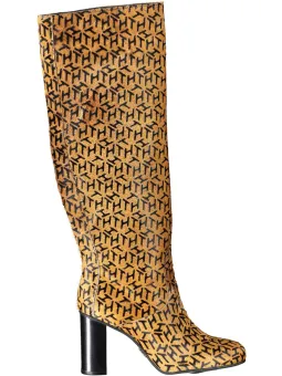 Tommy Hilfiger Beige Kniestiefel mit Muster – Leder Stiefeletten