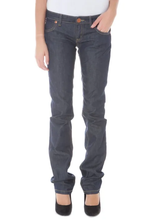 Schmale 5-Pocket Jeans mit Kontrastnähten und Logo