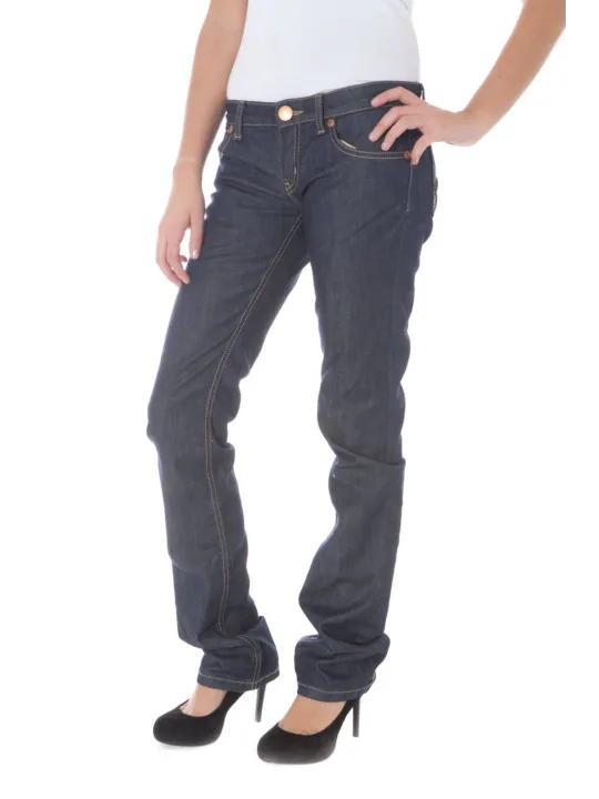 Schmale 5-Pocket Jeans mit Kontrastnähten und Logo
