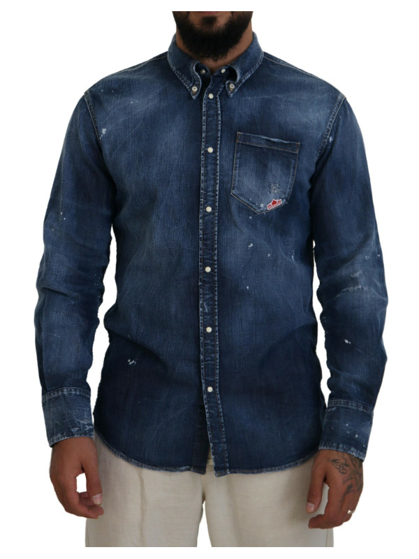 Shirts Blue Washed Collared Men Casual Long Sleeves Shirt 1.290,00 € 8052134501832 | Planet-Deluxe