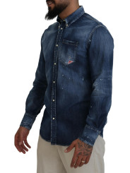 Shirts Blue Washed Collared Men Casual Long Sleeves Shirt 1.290,00 € 8052134501832 | Planet-Deluxe