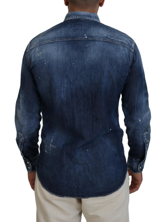 Shirts Blue Washed Collared Men Casual Long Sleeves Shirt 1.290,00 € 8052134501832 | Planet-Deluxe