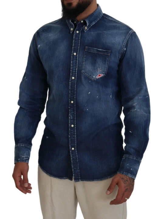 Shirts Blue Washed Collared Men Casual Long Sleeves Shirt 1.290,00 € 8052134501832 | Planet-Deluxe