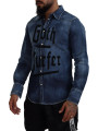 Shirts Blue Washed Goth Surfer Print Men Denim Shirt 1.290,00 € 8052134621745 | Planet-Deluxe