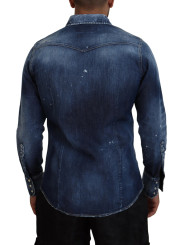 Shirts Blue Washed Goth Surfer Print Men Denim Shirt 1.290,00 € 8052134621745 | Planet-Deluxe