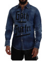 Shirts Blue Washed Goth Surfer Print Men Denim Shirt 1.290,00 € 8052134621745 | Planet-Deluxe