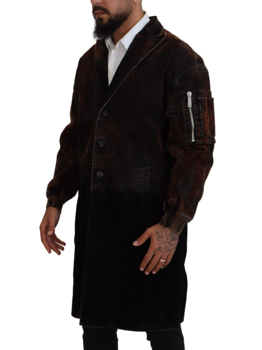 Jackets Brown Full Button Men Long Coat Cotton Jacket 3.600,00 € 8052134612460 | Planet-Deluxe