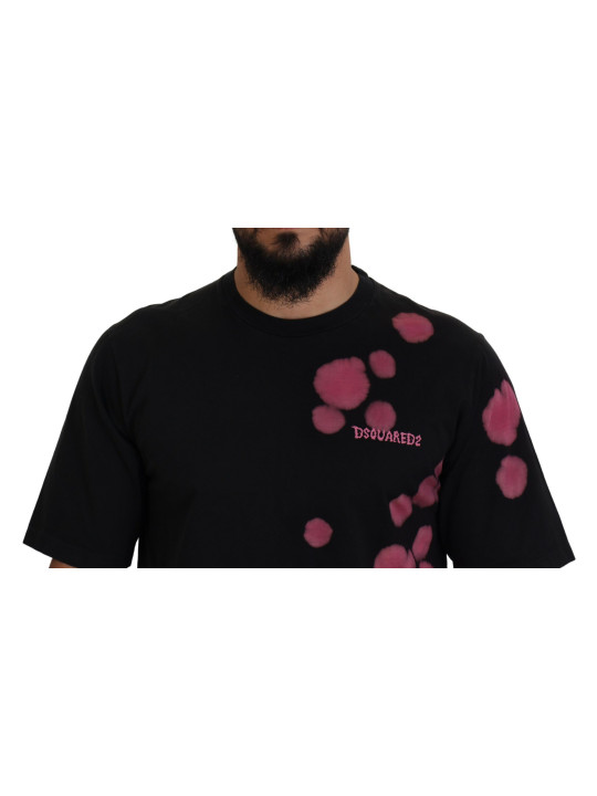 T-Shirts Black Pink Cotton Short Sleeves Crewneck T-shirt 810,00 € 8052134658895 | Planet-Deluxe