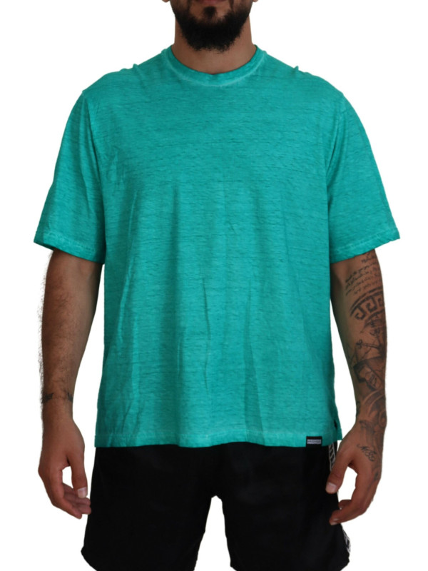 T-Shirts Light Green Cotton Linen Short Sleeves T-shirt 520,00 € 8032674663306 | Planet-Deluxe