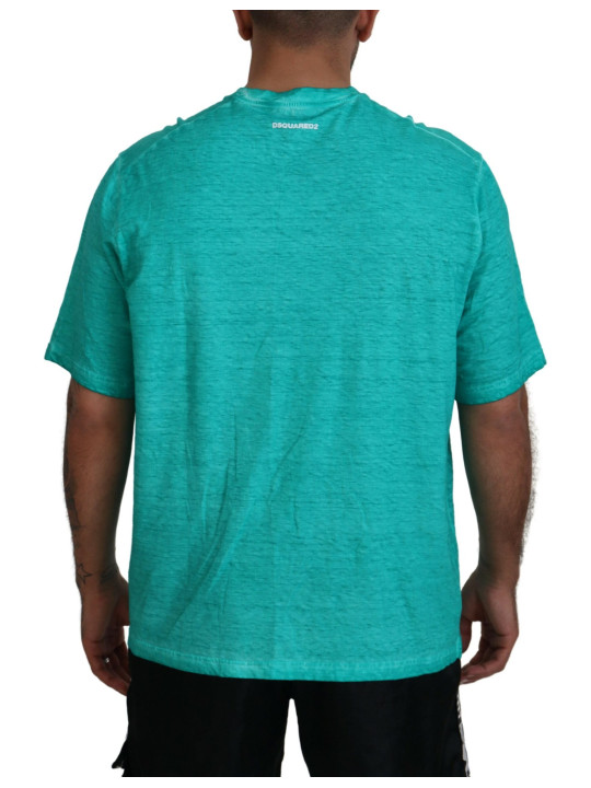 T-Shirts Light Green Cotton Linen Short Sleeves T-shirt 520,00 € 8032674663306 | Planet-Deluxe