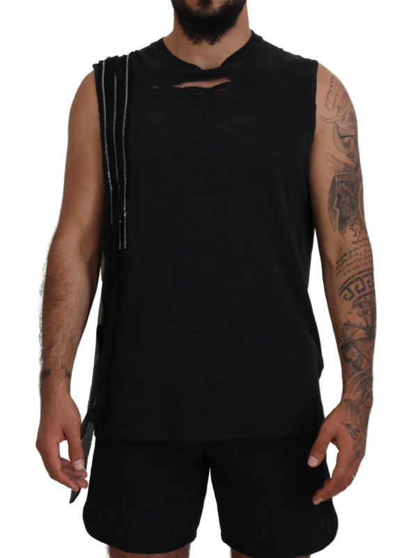 T-Shirts Black Chain Embellished Sleeveless Men Tank T-shirt 1.530,00 € 8052134602393 | Planet-Deluxe