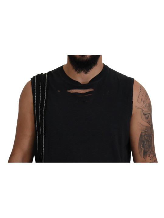 T-Shirts Black Chain Embellished Sleeveless Men Tank T-shirt 1.530,00 € 8052134602393 | Planet-Deluxe