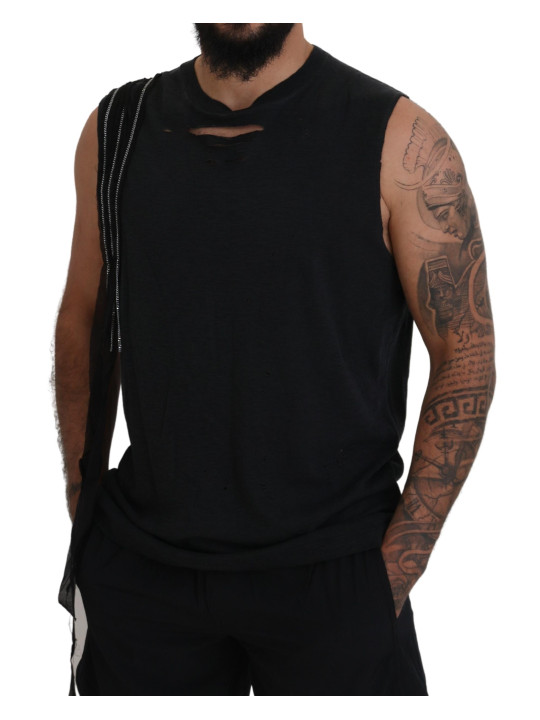 T-Shirts Black Chain Embellished Sleeveless Men Tank T-shirt 1.530,00 € 8052134602393 | Planet-Deluxe