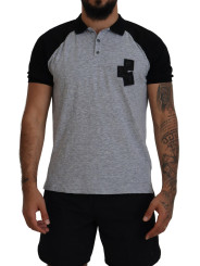 T-Shirts Gray Black Cotton Short Sleeves Collared T-shirt 1.130,00 € 8052134580554 | Planet-Deluxe