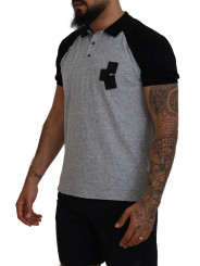 T-Shirts Gray Black Cotton Short Sleeves Collared T-shirt 1.130,00 € 8052134580554 | Planet-Deluxe