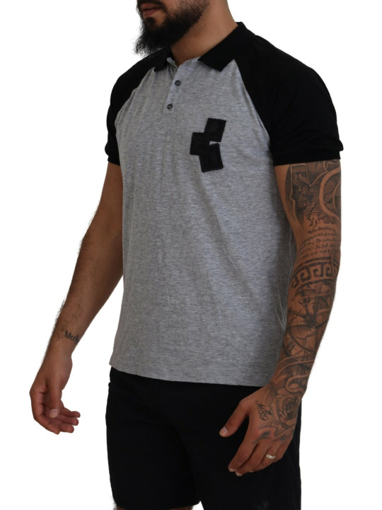 T-Shirts Gray Black Cotton Short Sleeves Collared T-shirt 1.130,00 € 8052134580554 | Planet-Deluxe