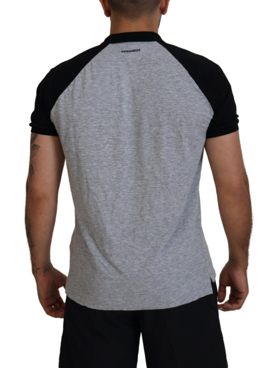 T-Shirts Gray Black Cotton Short Sleeves Collared T-shirt 1.130,00 € 8052134580554 | Planet-Deluxe