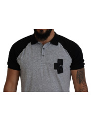 T-Shirts Gray Black Cotton Short Sleeves Collared T-shirt 1.130,00 € 8052134580554 | Planet-Deluxe