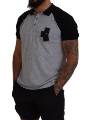 T-Shirts Gray Black Cotton Short Sleeves Collared T-shirt 1.130,00 € 8052134580554 | Planet-Deluxe