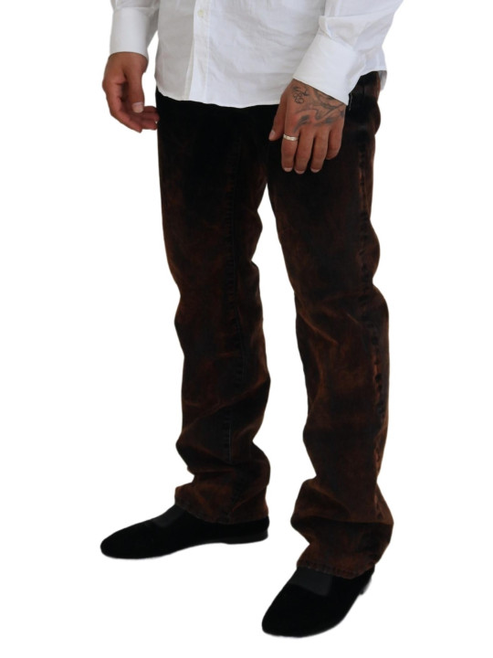 Jeans & Pants Brown Washed Cotton Straight Fit Casual Denim Jeans 1.630,00 € 8050249426224 | Planet-Deluxe