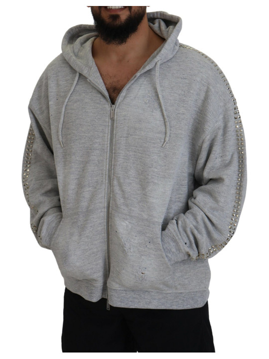 Sweaters Gray Hooded Printed Crystal Embellishment Sweater 2.230,00 € 8052134520505 | Planet-Deluxe