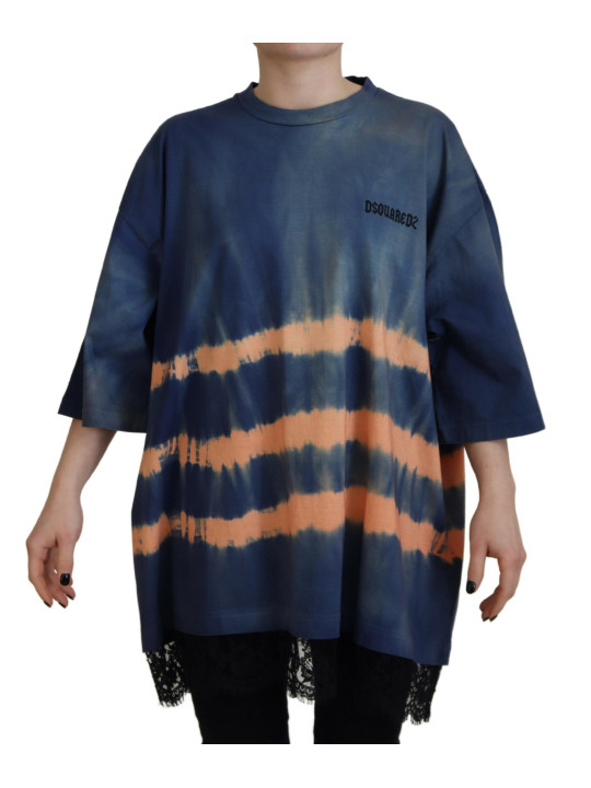 Tops & T-Shirts Blue Cotton Tie Dye Short Sleeves Lace T-shirt 1.050,00 € 8052134597309 | Planet-Deluxe