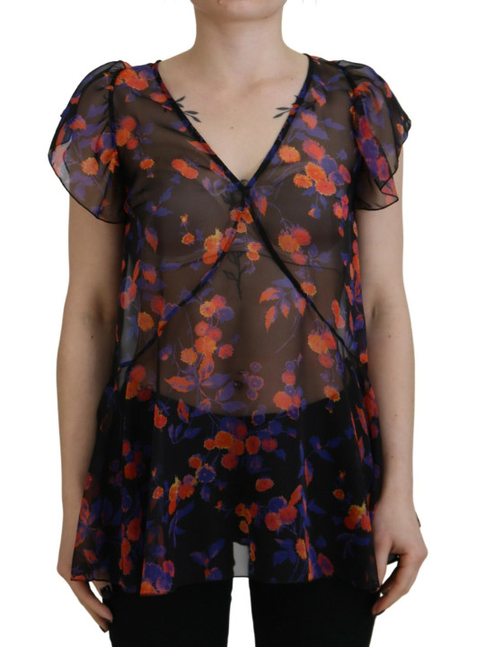 Tops & T-Shirts Black Floral Print Short Sleeves V-neck Blouse Top 1.130,00 € 8050249425821 | Planet-Deluxe