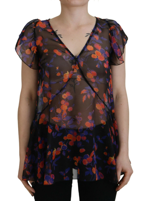 Tops & T-Shirts Black Floral Print Short Sleeves V-neck Blouse Top 1.130,00 € 8050249425821 | Planet-Deluxe